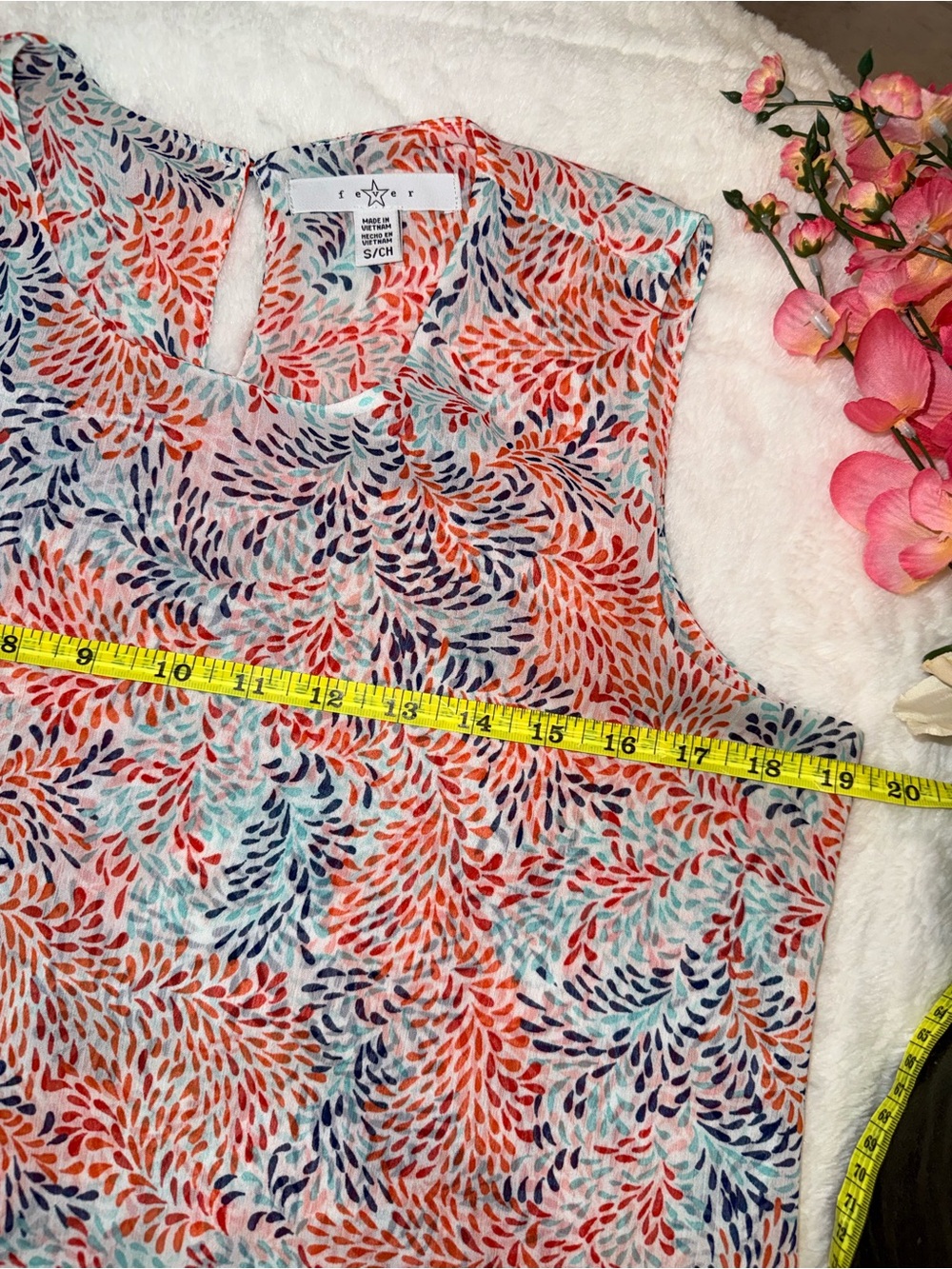 3 x 20$ Fever Coral Navy Aqua Printed Sleeveless Camisole Size S - Picture 3 of 6